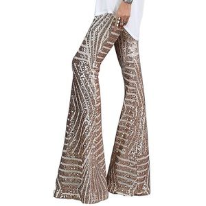 NWOT High Waist Wide Leg Palazzo Lounge Pants Sequin Bell Bottoms Trousers